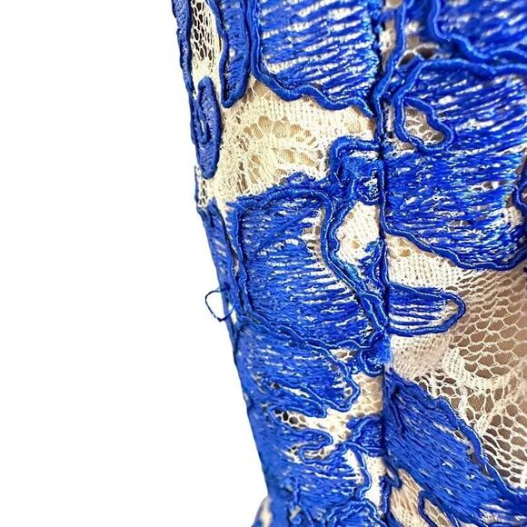 Eliza J Blue Lace Cap Sleeve Fit Flare Dress Pockets Womens Petites Size 12P - Picture 8 of 15